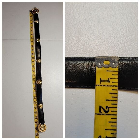 Black Leather Belt with Gold Toned Crest Medallions Conchos - Picture 12 of 12